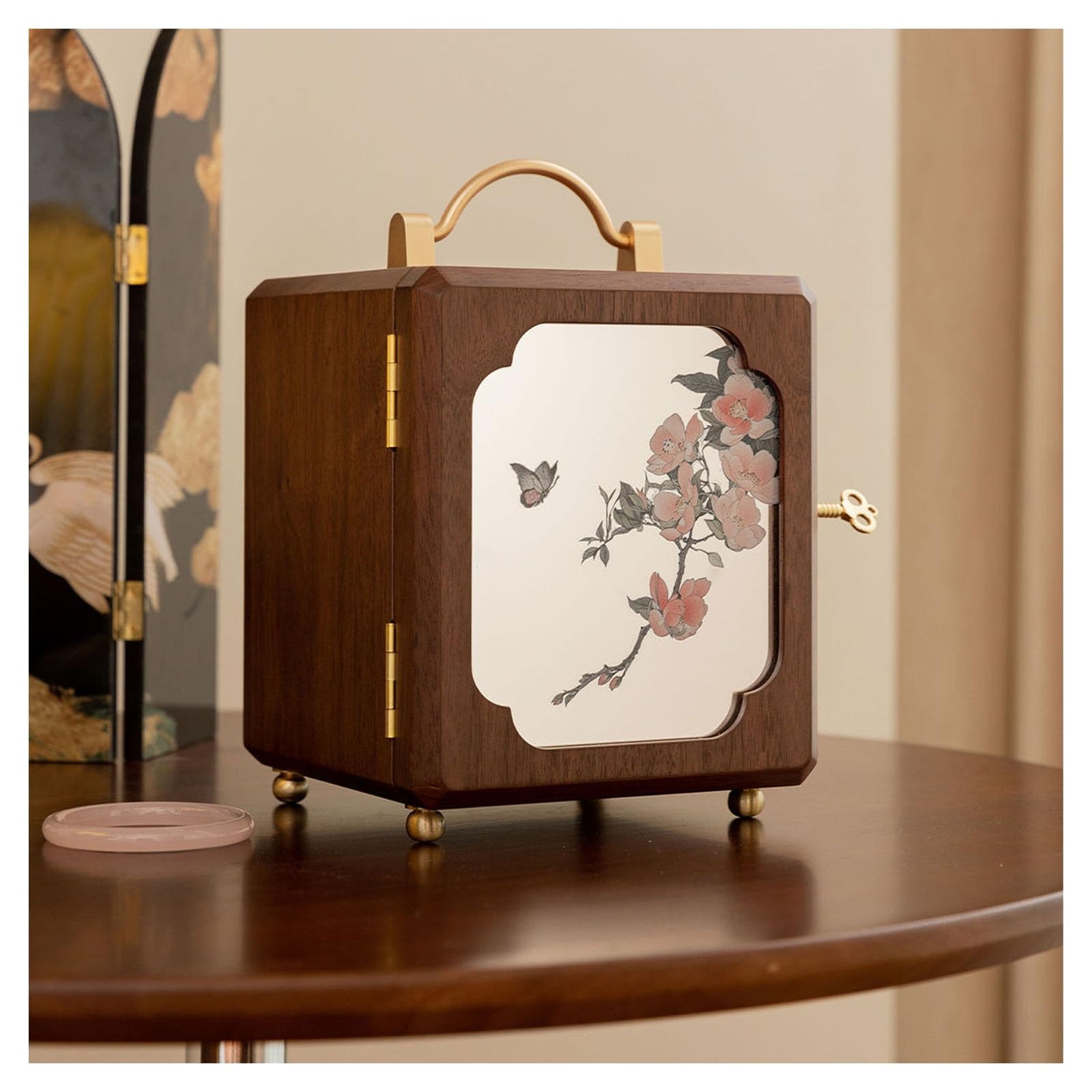 Pudełko na biżuterię z 4 szufladami, zamykany, drewniany organizer do przechowywania pierścionków, kolczyków, bransoletek, aksamitnych przegródek, vintage design na akcesoria kosmetyczne