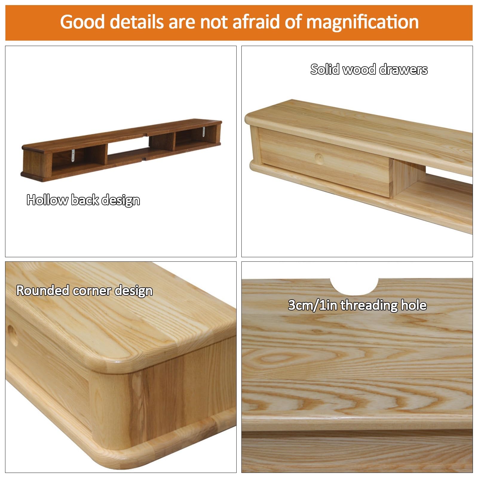 Amazon.co.jp: フローティングテレビ台、壁掛け木製tv台、引き出し2つ