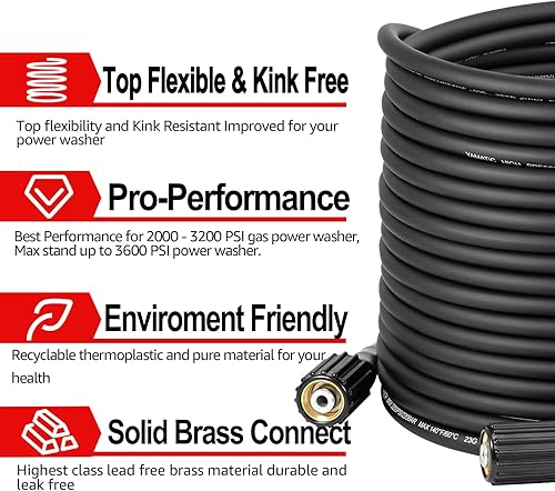 Miniatura 2 de YAMATIC Manguera de lavadora a presión de 100 pies resistente a las torceduras manguera de lavadora eléctrica de extensión 3200 PSI x 14 pulgadas