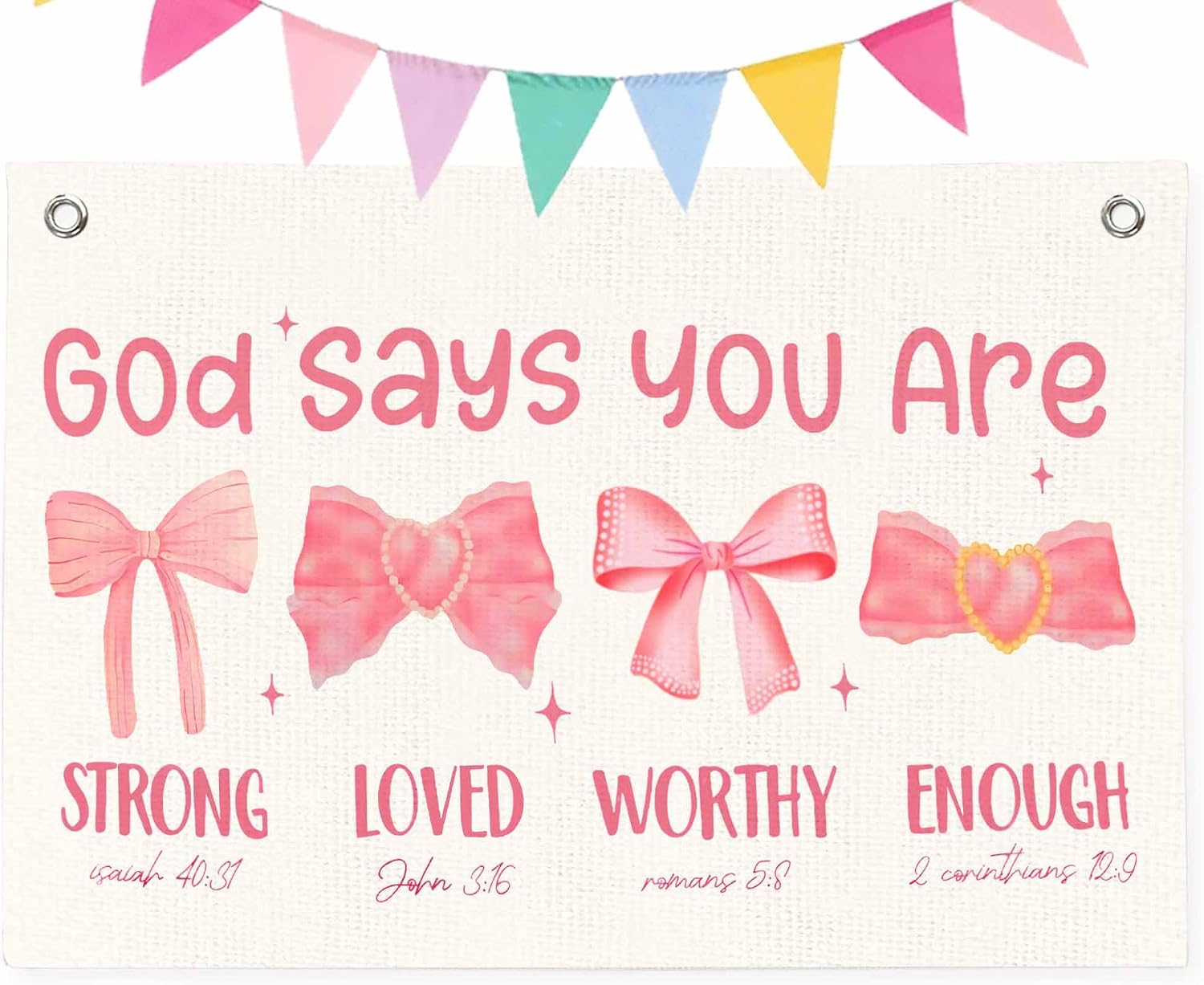 Pink Christian Linen Banner for Girls Room Dorm Wall Decor 30x20 In image 2