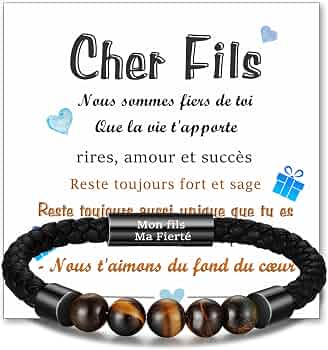 MANVEN Bracelet pour Fils en Cuir Cadeau Fils en Acier Inoxydable Gravé pour Hommes Mère Cadeau de D'anniversaire sa Maman pour Son