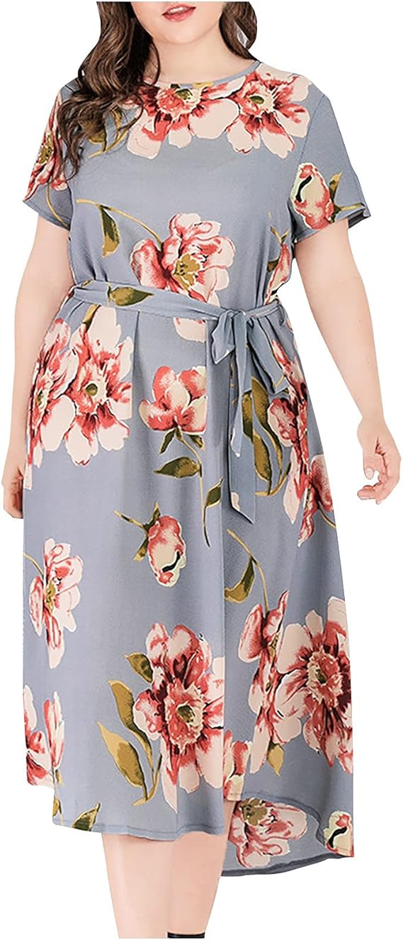 Ansenesna Sommerkleid Damen Blumen Midi - V Ausschnitt Leicht A Linie Vintage