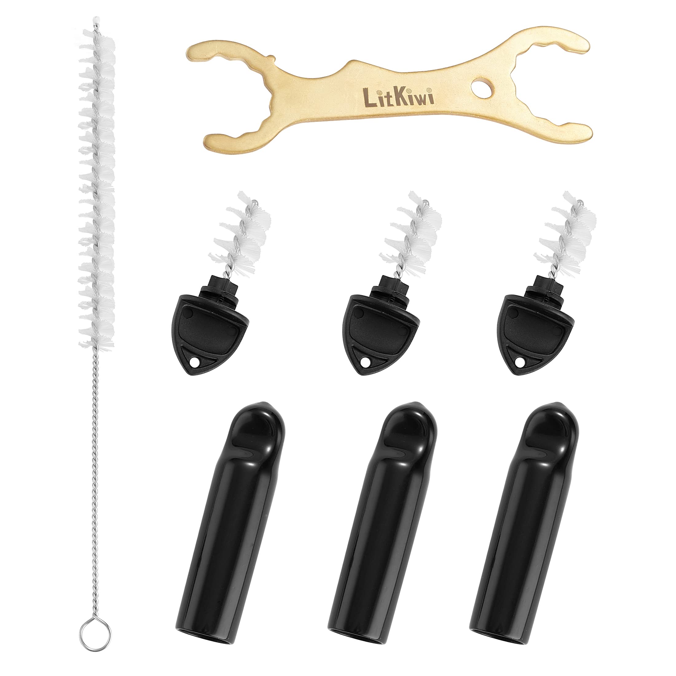 Beer Faucet Home Brewing Wrench,with 3 PCS Beer Plugs Tap Brush,3 PCS Faucet Rubber Tap Soother Sanitary Covers and 1 PCS Long Cleaning Brush for Most Standard American Draft Beer Faucet