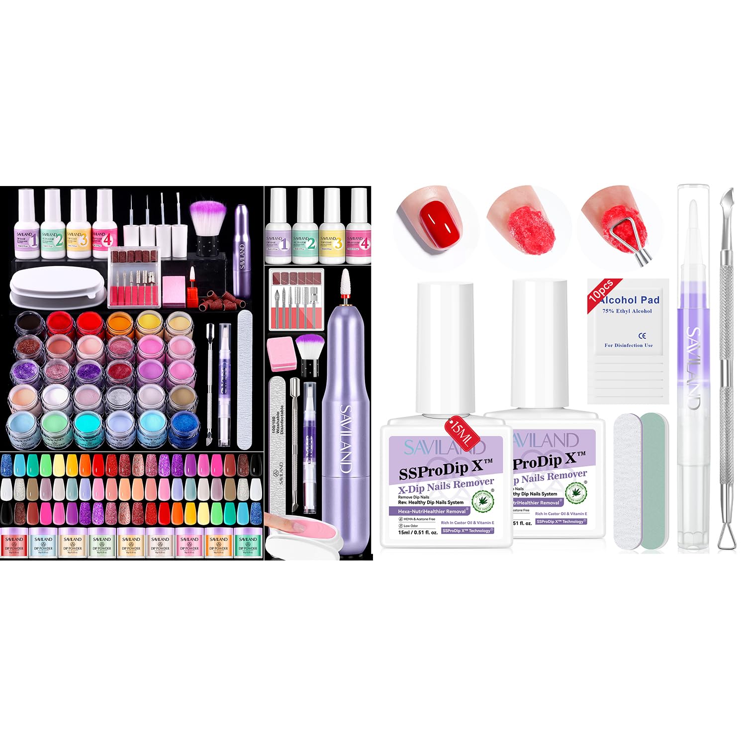 SAVILAND Dip Powder Nail Kit with Drill 30 Colors Summer Spring & Dip Powder Remover Kit 2 Pcs