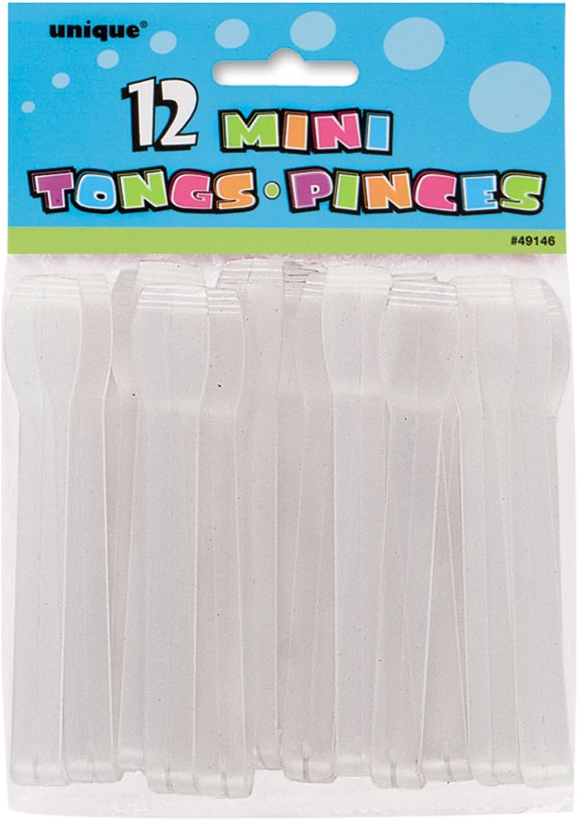 UniqueParty Mini Plastic Tongs 12 Pieces, Clear
