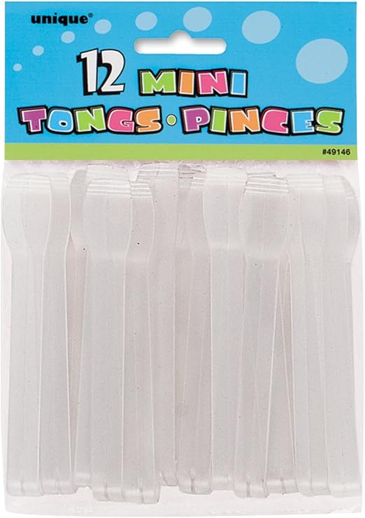Mini Clear Plastic Tongs 5.5" x 10" (12 Count) Sturdy