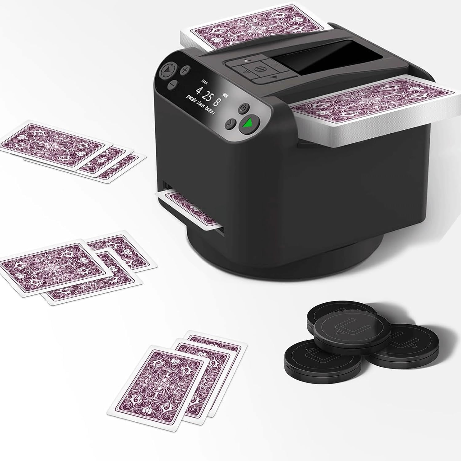 KJZQXYX Automatic Card Shuffler & Dealer Machine,360 Degrees Degree Rotating Card Dealer Machine,with 4 Wireless Dealer Buttons, for Blackjack (Black)