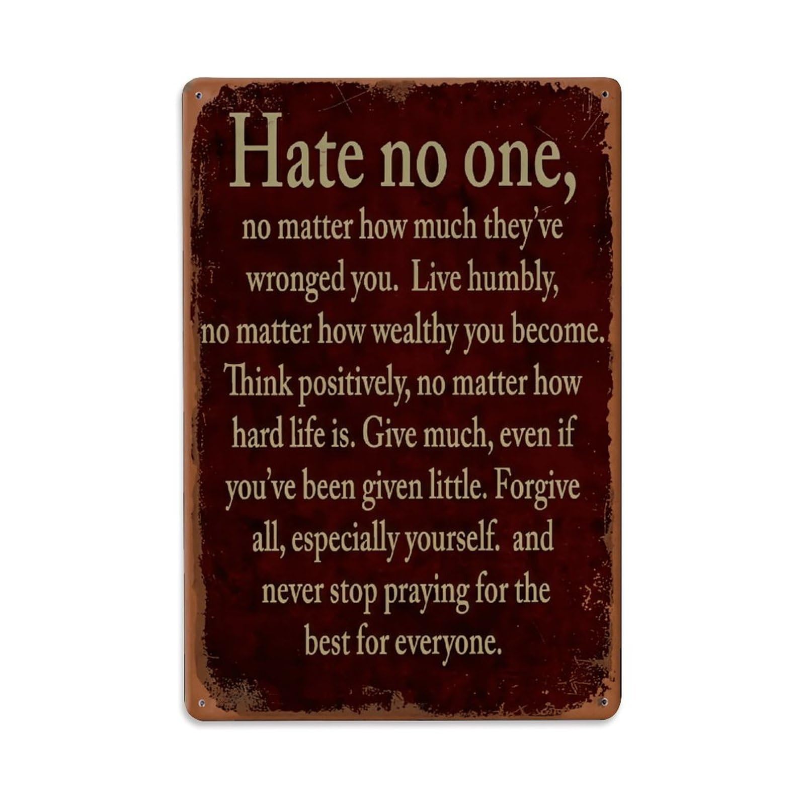 Ldfuieksufg Style Hate No One Life Philosophy Vintage Quote Sign Vintage Aluminium Metal Sign, Retro Wall Decor For Home, Bar, Garage & Farmhouse 30X20cm