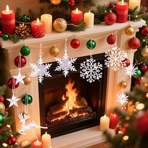Miniatura 6 de 28 adornos de cristal para decoración de árbol de Navidad, acrílico colgante de Navidad, copos de nieve, carámbanos, renos, adornos de cristal para