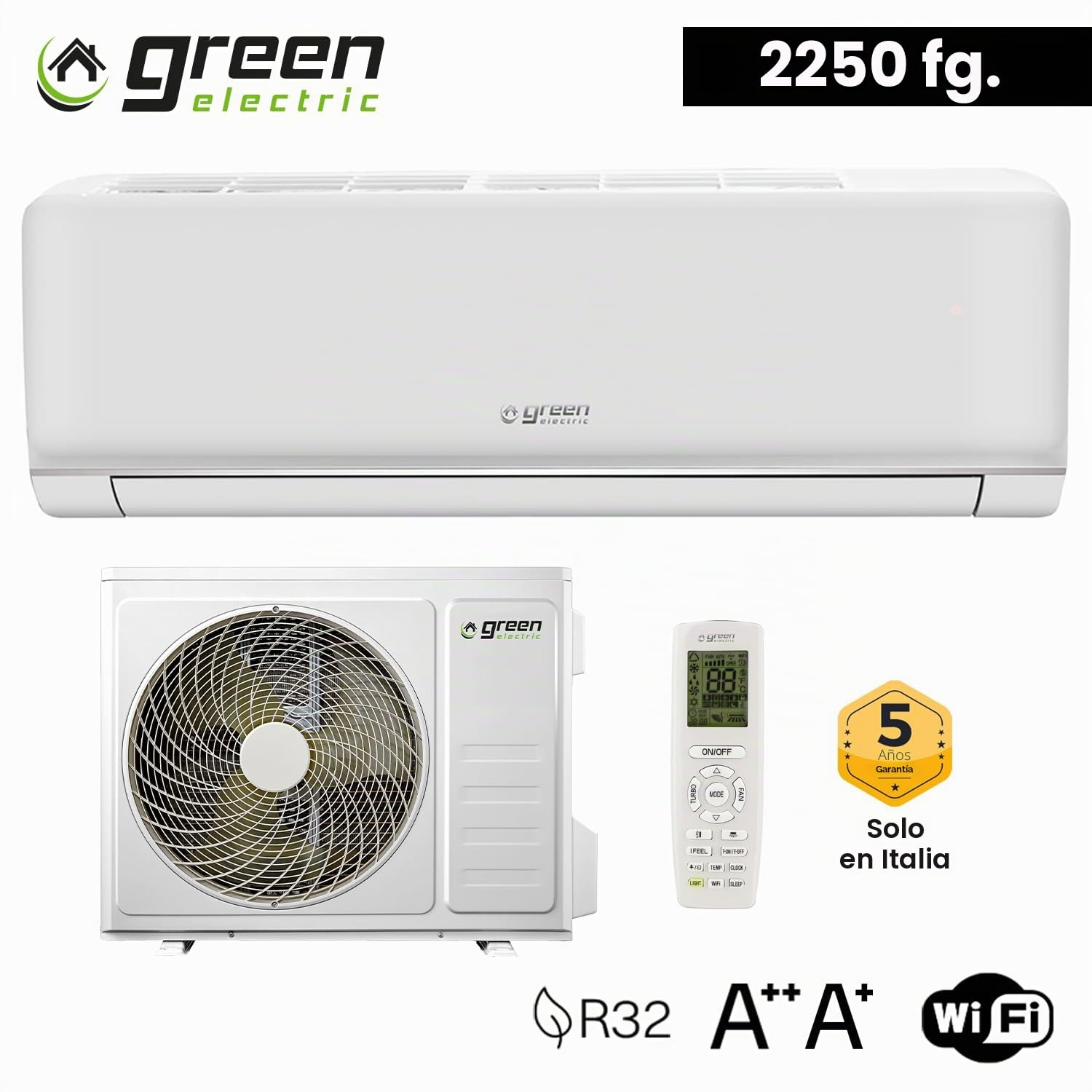 Plus Aire Acondicionado Monosplit 9000 BTU, Wifi, Eficiencia Energética A++/A+, 2,5 kW R32, de Pared, Bajo Consumo, con Bomba de Calor Inverter, Unidad Exterior y Mando
