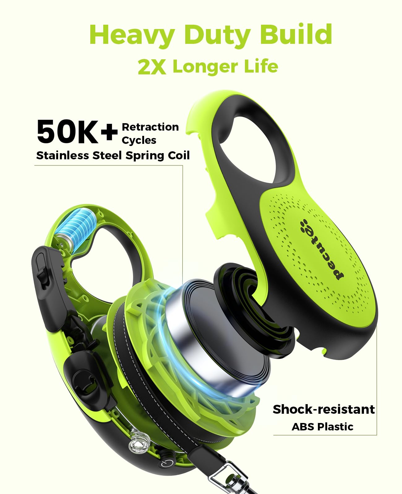 Pecute Laisse Chien Enrouleur 8m, avec Lampe LED Rechargeable，Laisses Rétractables pour Chiens(Jusqu'à 50Kg), avec Un Boutton S'arrêter Bloquer, Ruban en Nylon avec Coutures Réfléchissantes