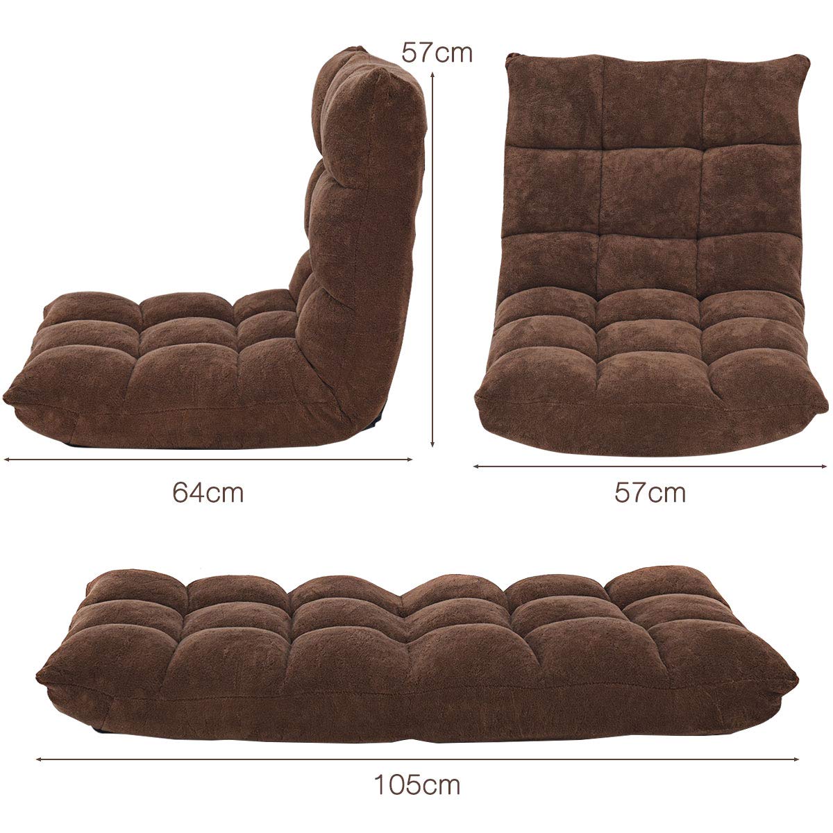 GOPLUS Krzesło podłogowe, sofa podłogowa z oparciem, fotel podłogowy z funkcją spania, krzesło piętro chair, Lazy sofa, krzesło do medytacji do salonu i na balkon (brązowe)