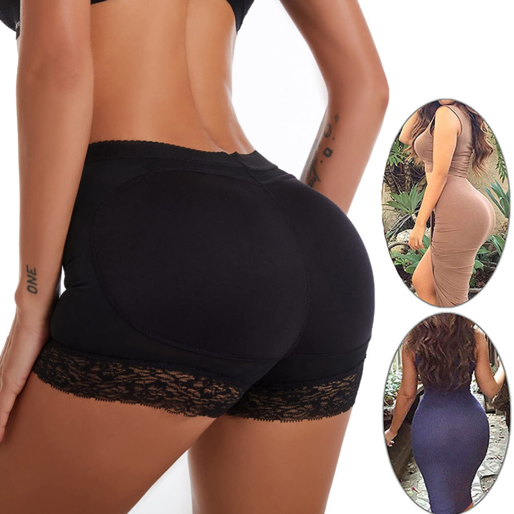 Mutandine Modellanti Imbottite, Modellanti per Glutei, Modellanti per Fianchi, Finti Pantaloncini Push-up, Taglie Forti (Nero L)