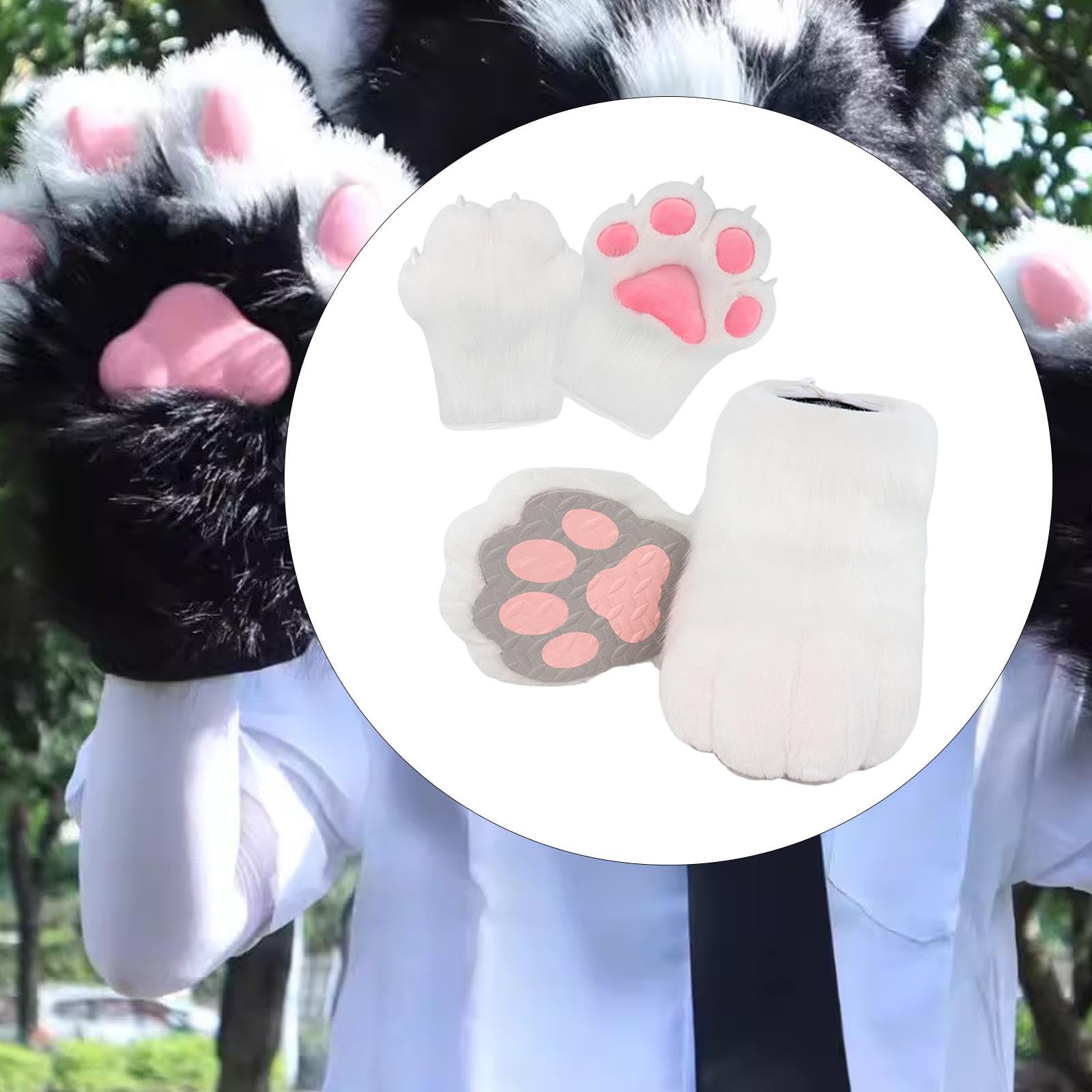 UGPLM Cosplay Animal Paws Fursuit for Women Gloves for Holiday Role Playing Masquerade: White