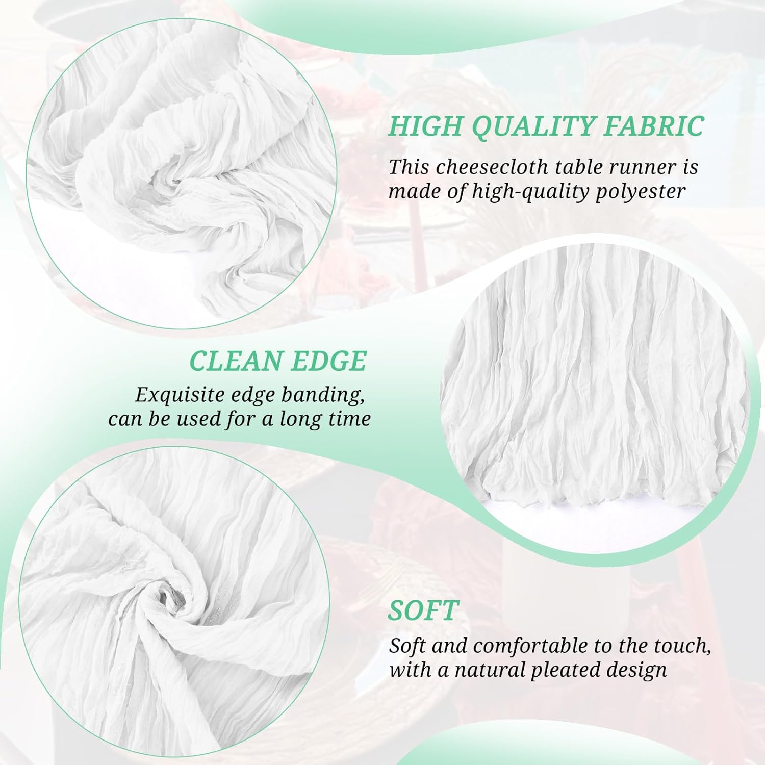 10 Pack White Cheesecloth Table Runner 21x120 Inches Boho Gauze Table Runners, Rustic Semi Sheer Cheese Cloth Fabric for Easter Spring Wedding Party Baby Shower, Long Vintage Table Runner for Dining