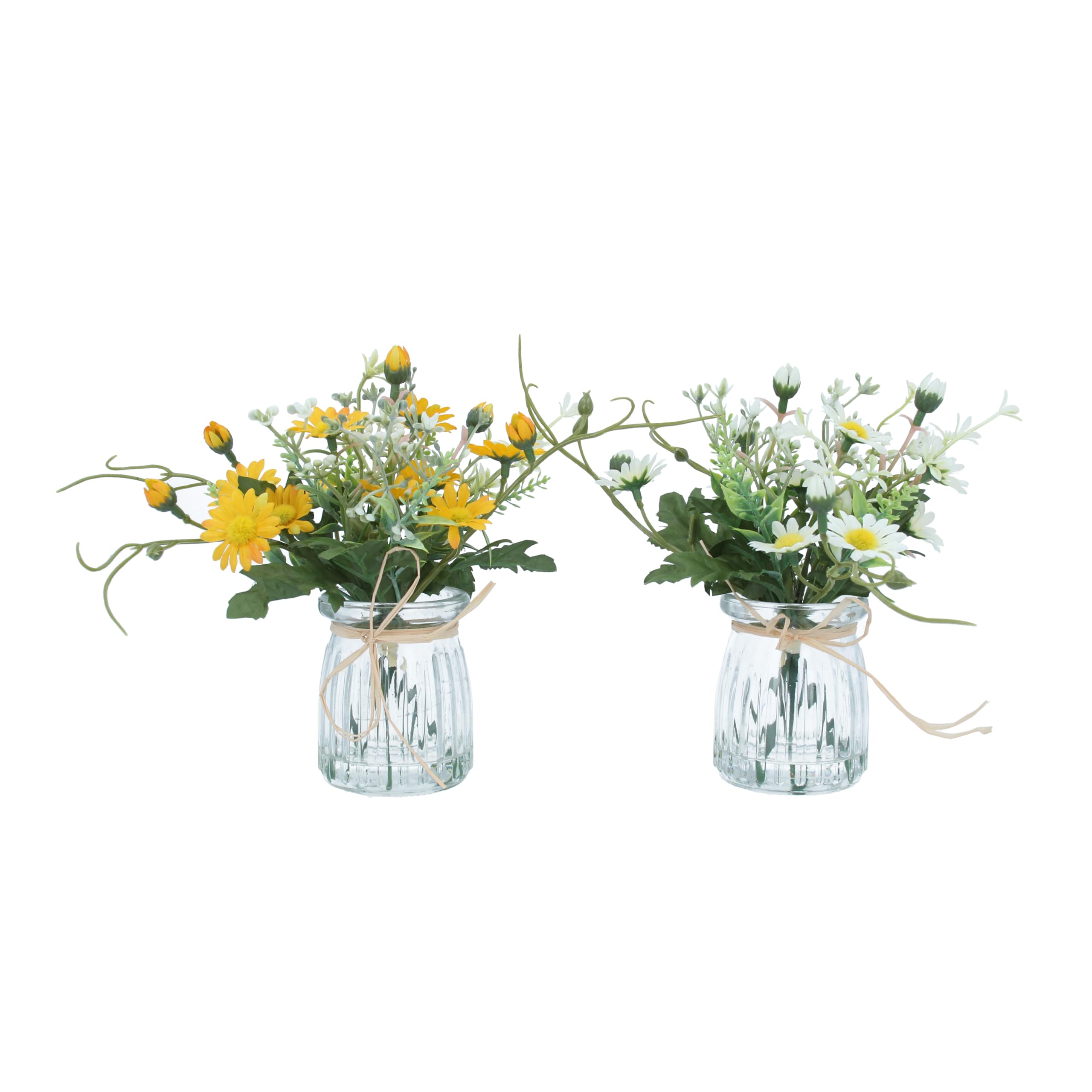 Gisela Graham Artificial Dandelion/Daisy Bunch In Glass Jar - Set Of Two