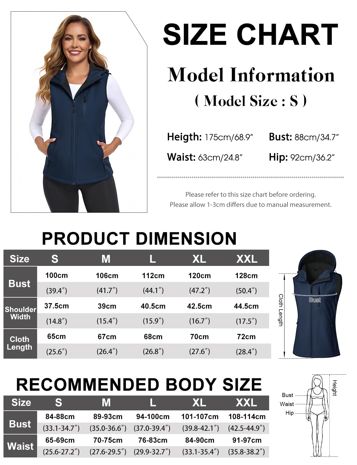 CMTOP Gilet Donna Softshell Impermeabile con Cappuccio, Fodera Leggera in Pile Smanicato Gilet, Antivento Sportivo Giacca Senza Maniche con Tasca per Primaverile Autunno Invernale