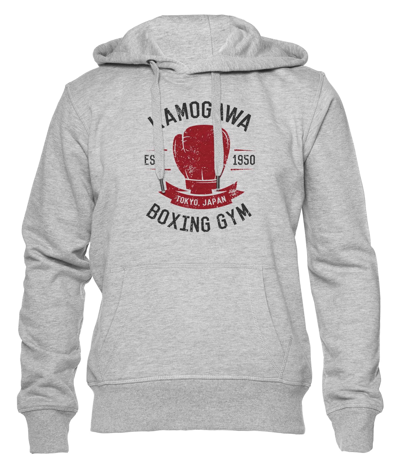 Generico Kamogawa Boxing Gym Shirt Felpa con Cappuccio Unisex Uomo Donna Grigio Manica Lunga Hoodie Men's Women's Grey