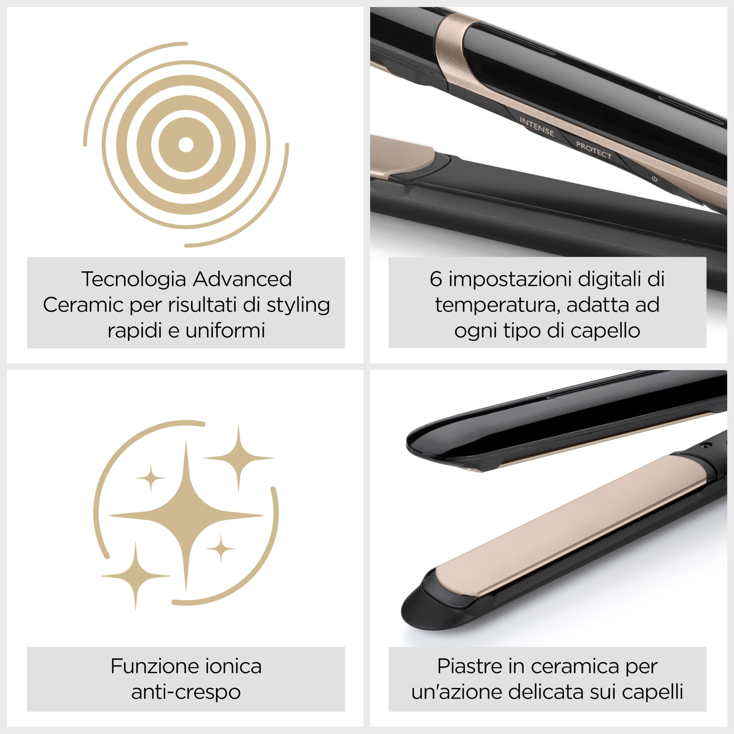 BaByliss Super Smooth Piastra Capelli Professionale, funzione ionica anti-crespo, tappetino termo-resistente, Tecnologia Advanced Ceramic, Riscaldamento rapido, 6 temperature da 140°C a 235°C, ST393E
