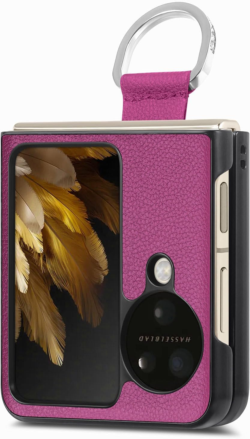 Oppo Find N3 Flip Case Cover with Ring Holder, PU Leather + Hard PC Cover Slim Thin Shockproof Protector Non- Slip Durable Matte Phone Cases for Oppo Find N3 Flip (Purple)