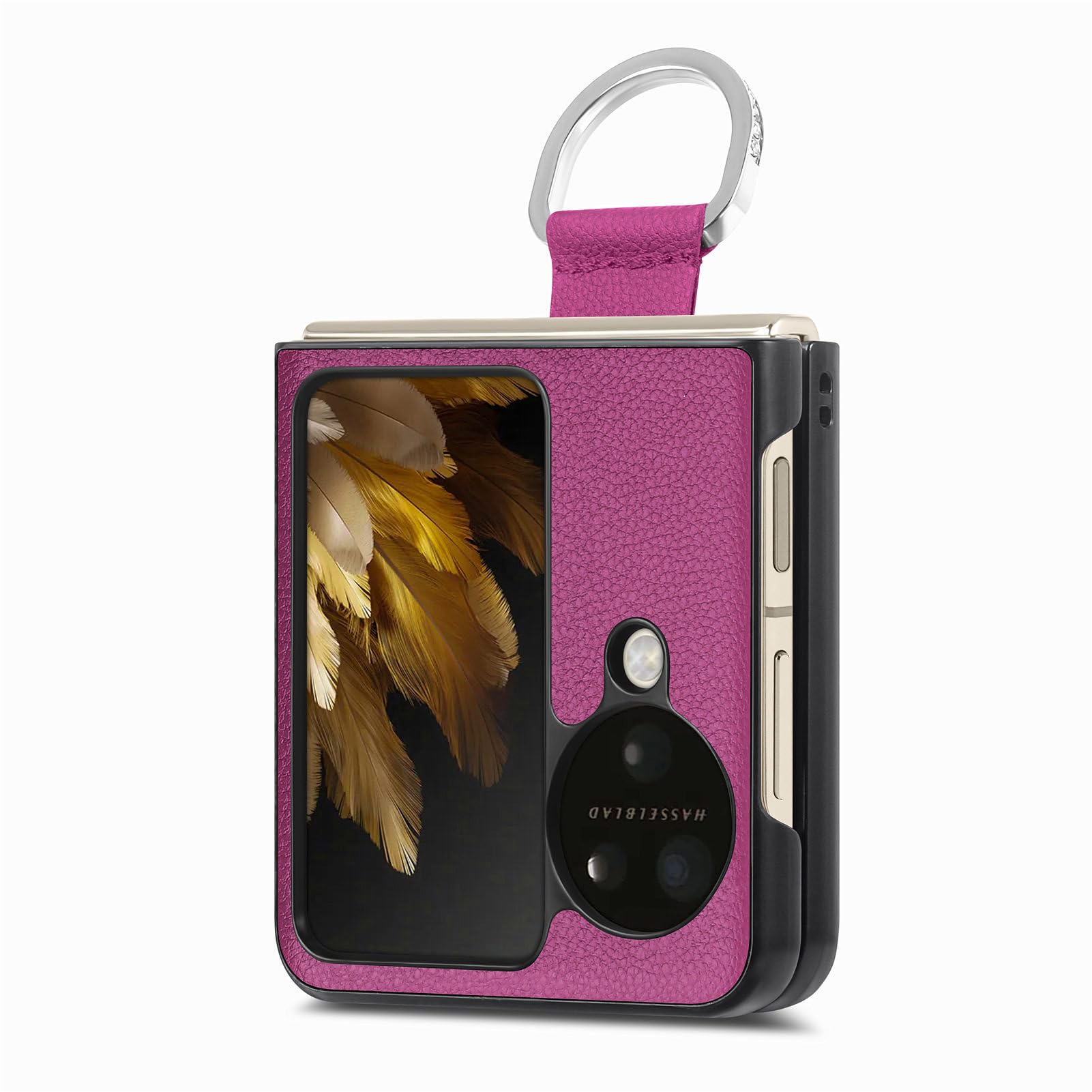 Oppo Find N3 Flip Case Cover with Ring Holder, PU Leather + Hard PC Cover Slim Thin Shockproof Protector Non- Slip Durable Matte Phone Cases for Oppo Find N3 Flip (Purple)