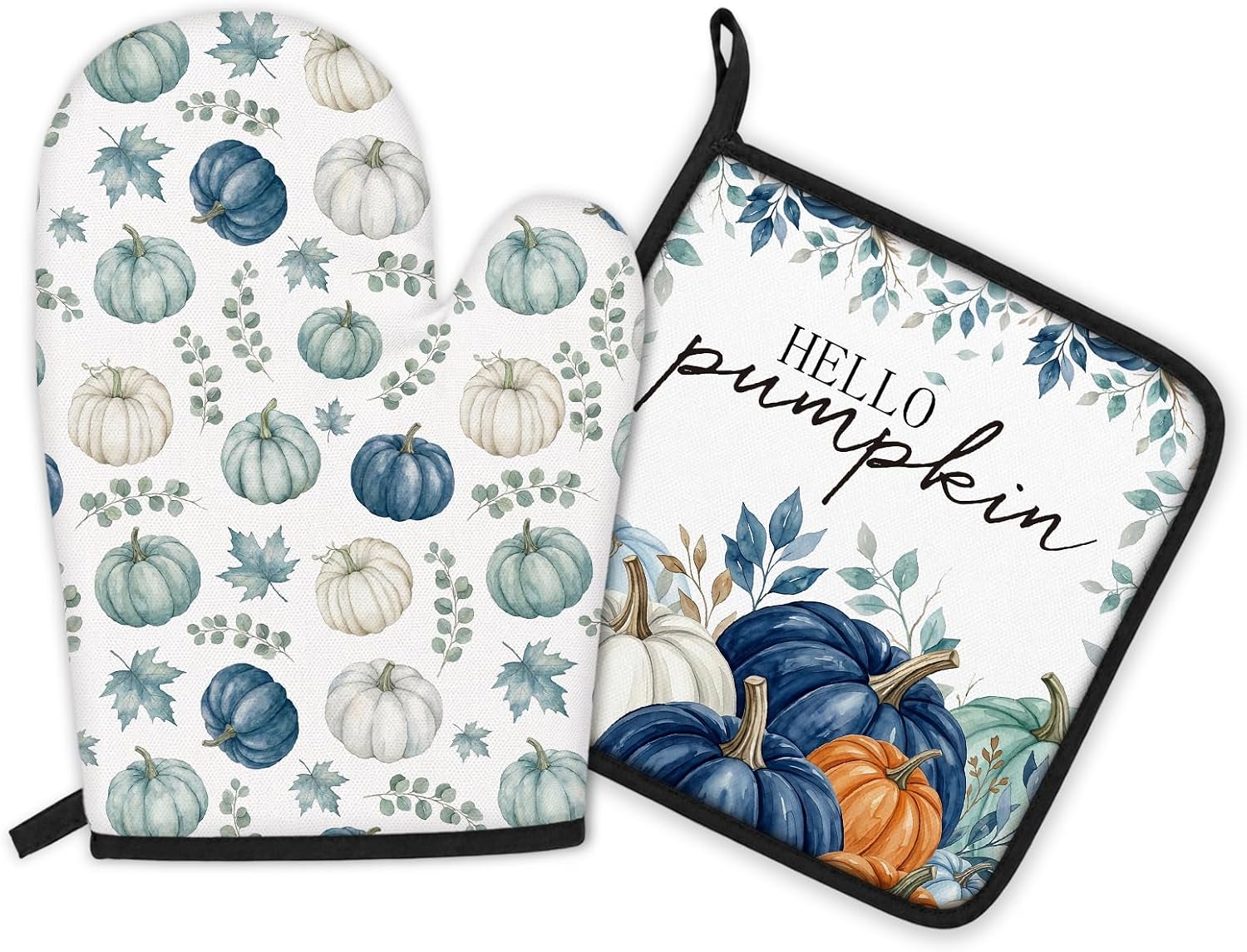 Fall Pumpkin Football Kitchen Oven Mitts and Pot Holders Sets
