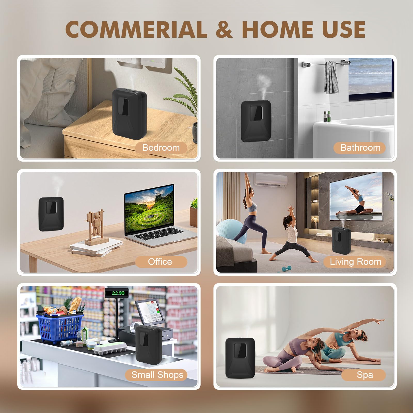 Smart Bluetooth Profumo Air Machine per la casa, 1000 Sq.Ft Waterless Oil Diffusore con tecnologia di diffusione dell'aria fredda, diffusore di oli essenziali per piccola stanza, ufficio, hotel, spa
