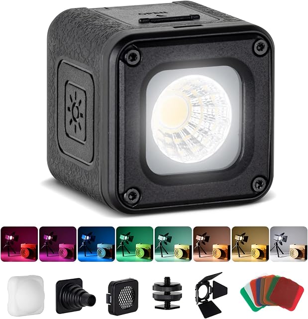 LED Video Light, SMALLRIG Mini Cube Light Rainproof Light Kit with 8 Color Filters, Small Photography Light 5600K CRI95 for GoPro, for DJI OSMO Action Camera - 3405