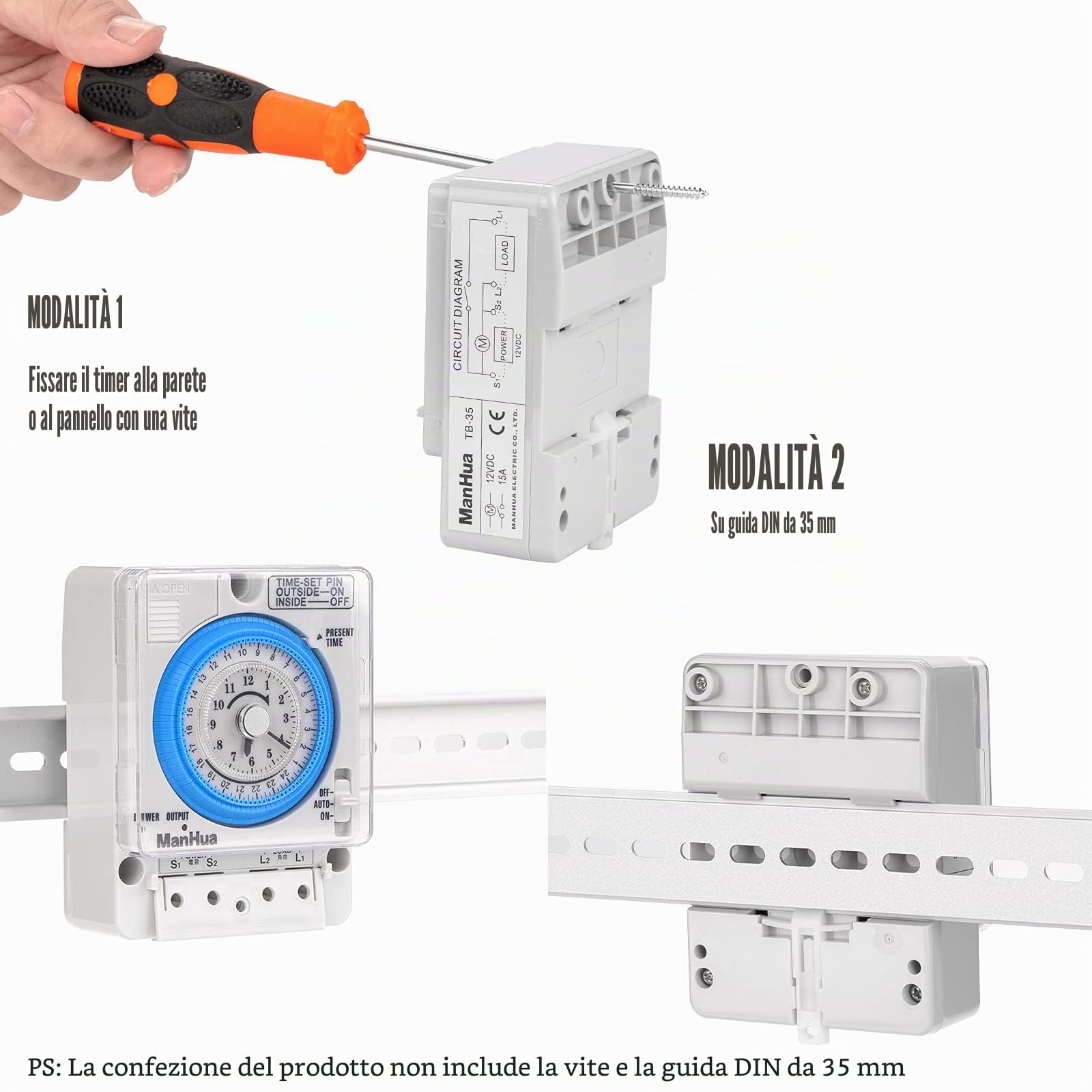 Timer Switch 24 ore 12VDC timer meccanico interruttore tempo TB-35