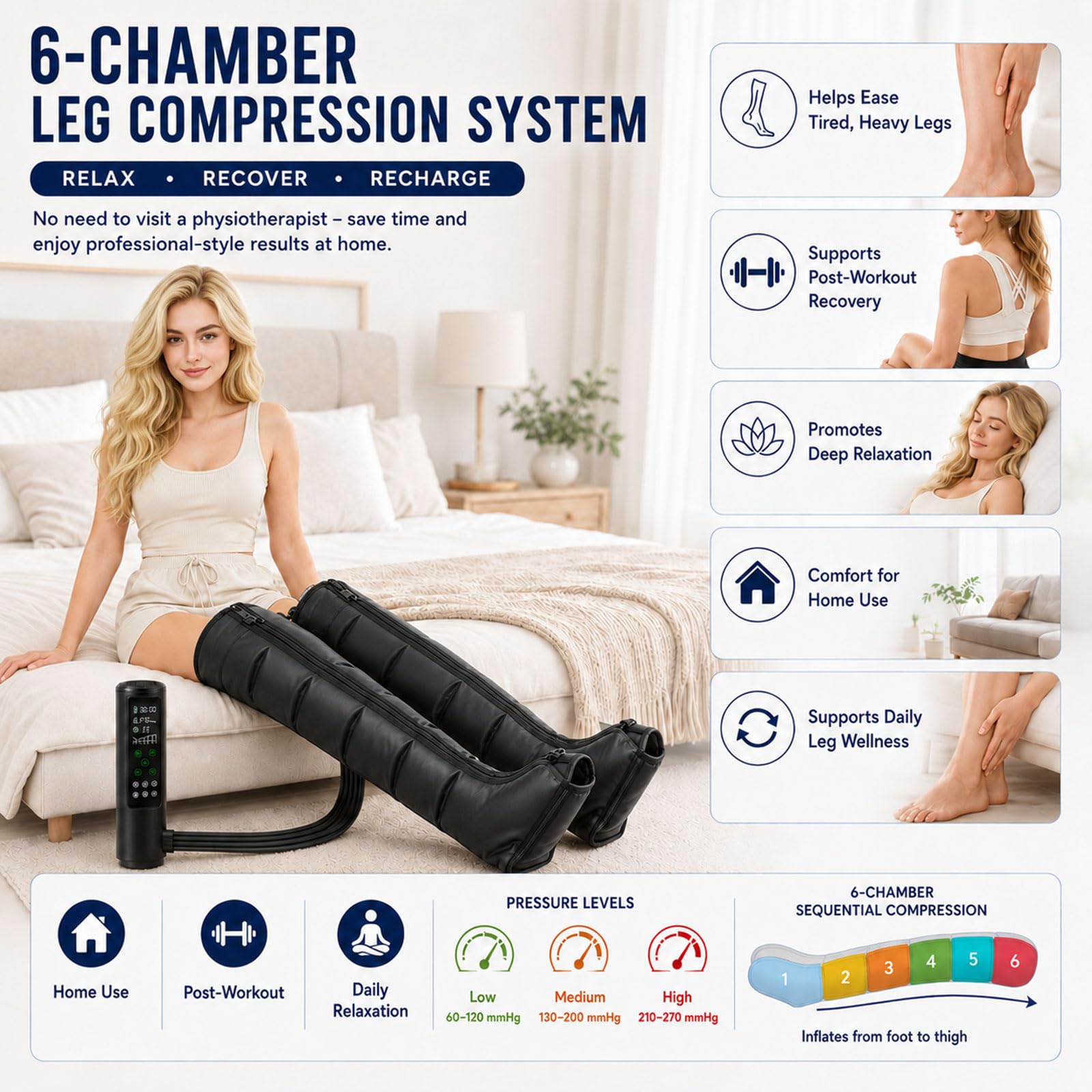 Presoterapia para Piernas con Recuperación Muscular y Compresión de Aire