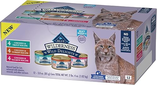 Miniatura 3 de Blue Buffalo Wilderness Wild Delights - Alimento húmedo natural para gatos adultos con alto contenido de proteínas, pollo y pavo, pollo y trucha,