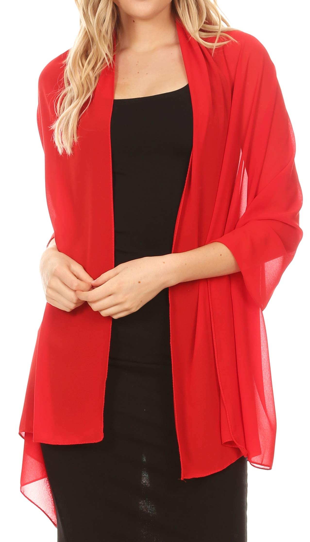 Sakkas Women's Red 18225 - Jona Soft Sheer Chiffon Bridal Wedding Evening Scarf Shawl Wrap Stole - 7029