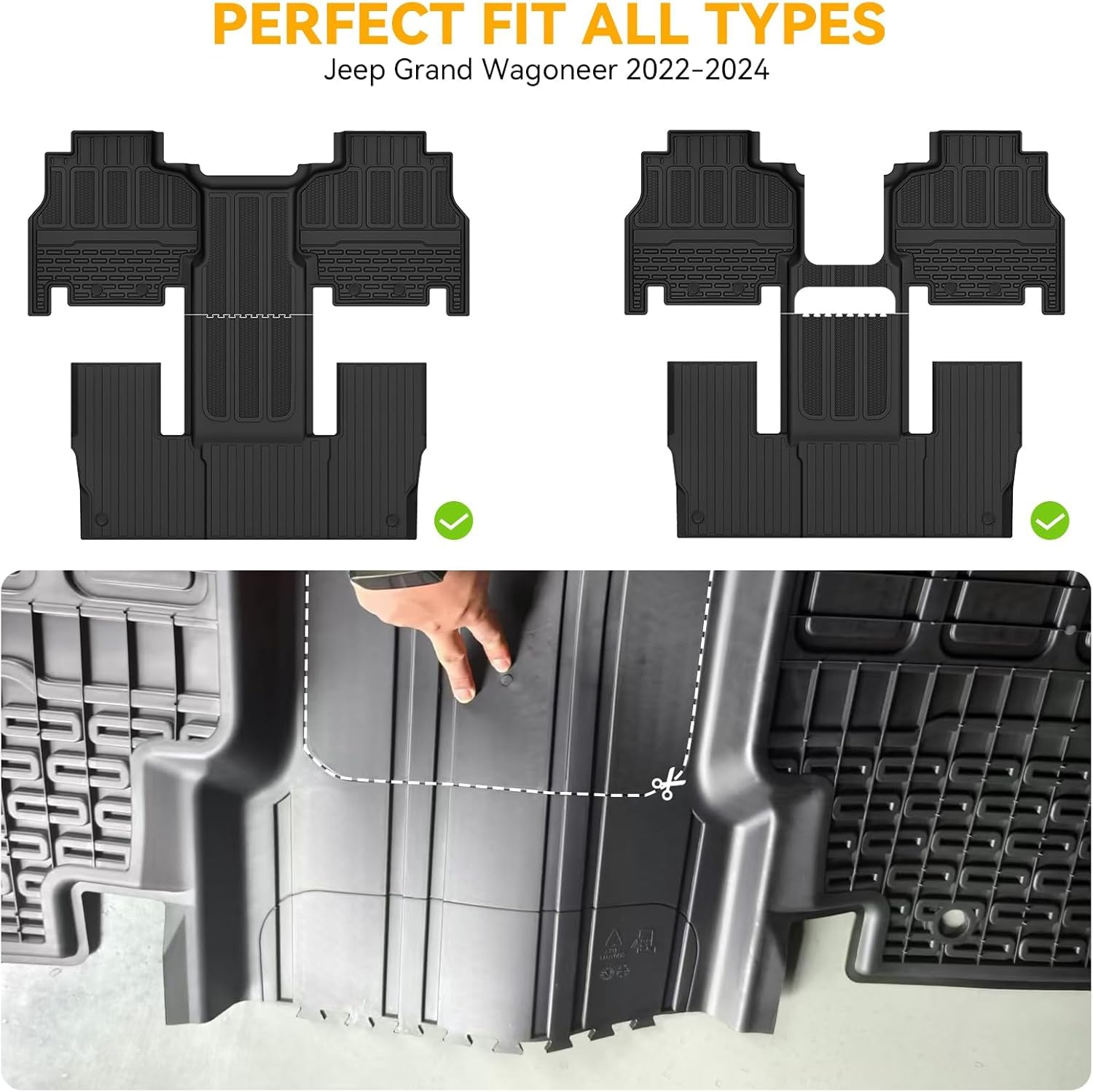 3W Floor Mats Cargo Liner Fit for Jeep Grand Wagoneer Wagoneer 2022-2025 7 seat Not Fit for L — view 9