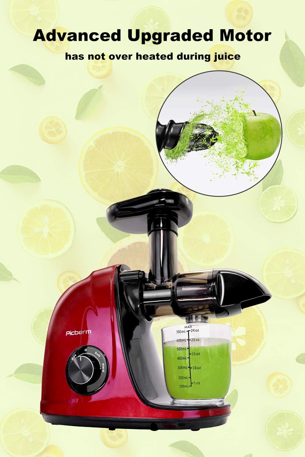 Super Deal Product Juicer Machines,Picberm Slow Masticating Juicer with 2-Speed Modes, Cold Press Juicer Extractor Easy to Assemble and Clean,Quiet Motor,Reverse Function for Fruits and Vegetables
