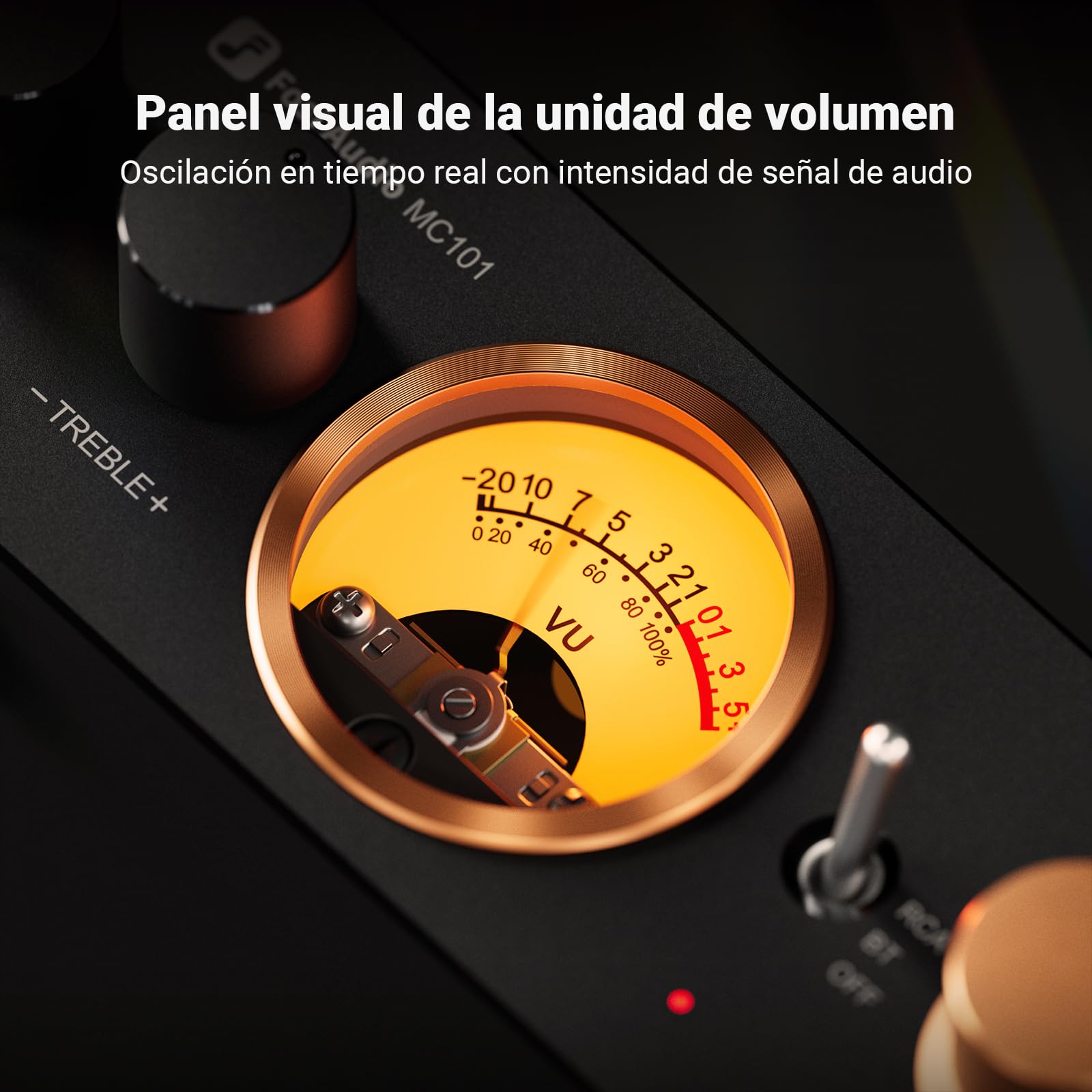 Fosi Audio MC101 Bluetooth Amplificador Estéreo Home Audio Component Mini Amp con VU Meter Receptor HiFi 2 Canales para Altavoces Pasivos con Bass Treble Tone Control Vintage All Aluminum Alloy