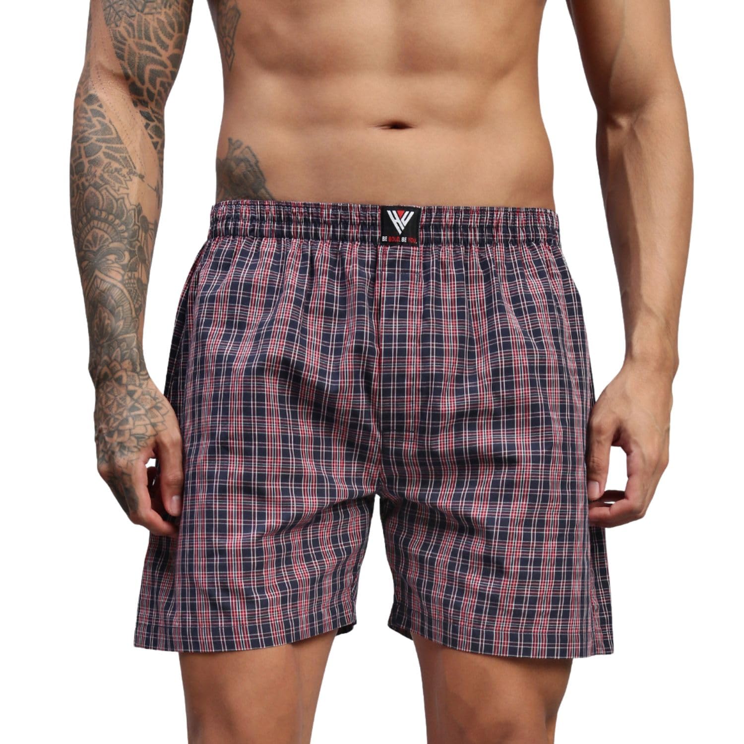Red & Blue Checks Men Cotton Checked Boxer Shorts-image-34