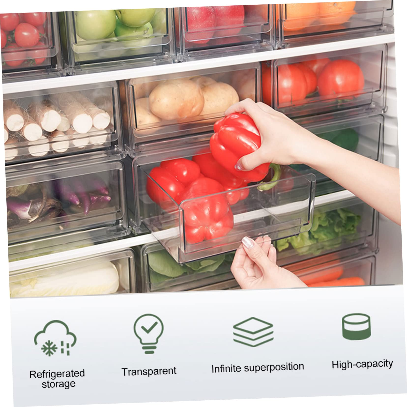 Caja de Refrigerador Tipo Cajón Apilable para Alimentos y Frutas