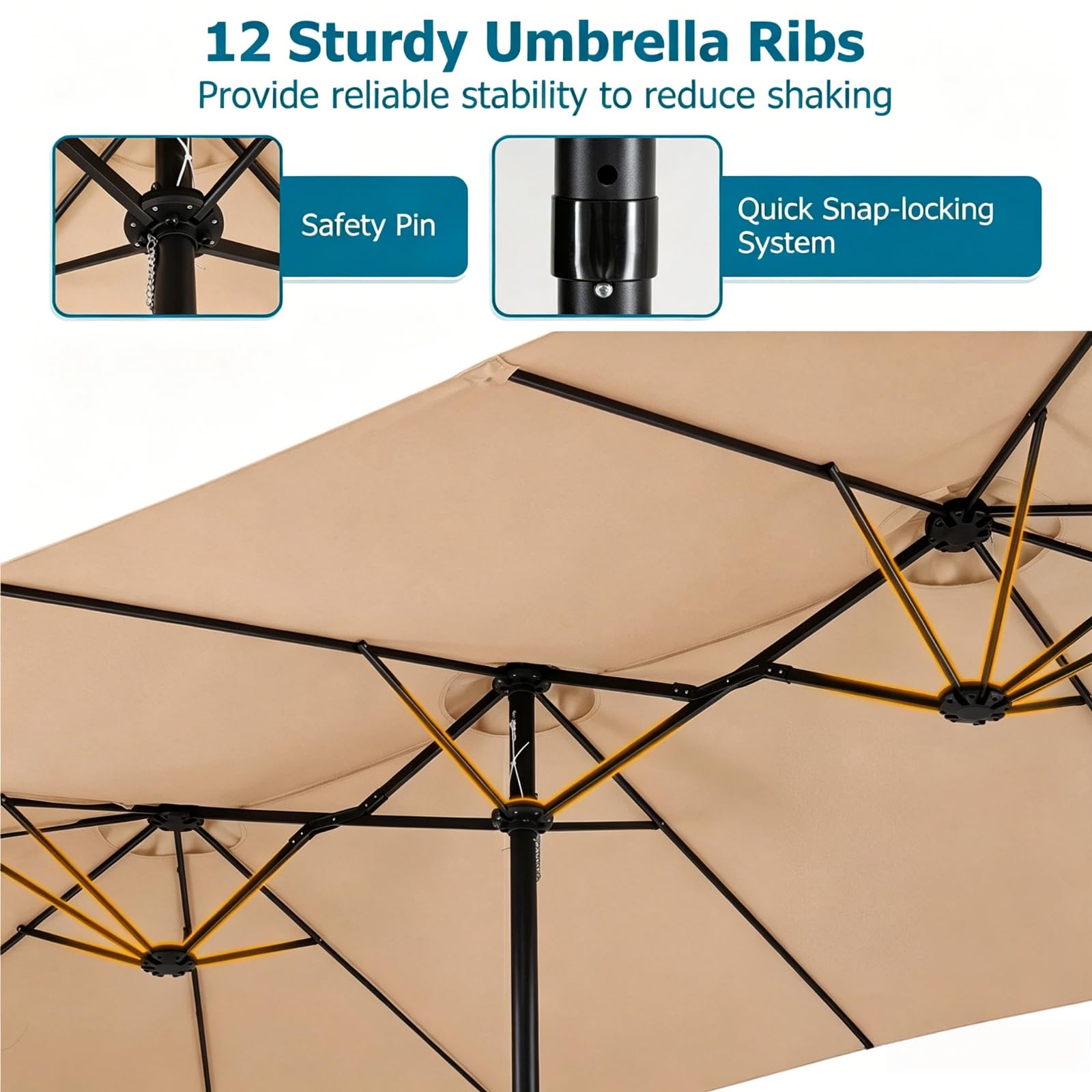 KOMFOTTEU Zewnętrzny parasol ogrodowy, prostokątny, korba i ochrona przed promieniowaniem UV, duży, wodoodporny parasol balkonowy, podwójny parasol przeciwsłoneczny, do basenu, na rynku, 430 x 270 x