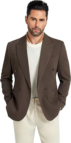 Mens Suit Jacket Formal Slim Fit Men Sports Jacket Brown Double Breasted Mens Sp