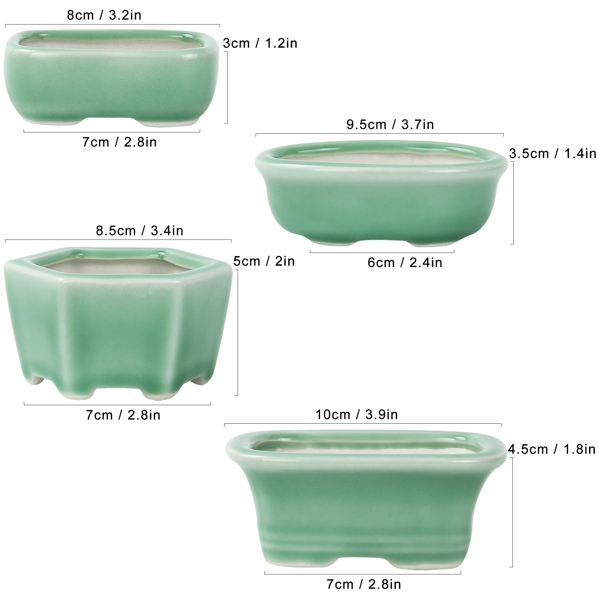 happy bonsai 3.2-3.9" (8-10cm) Mini Green Pots Value Set of 4, Green 4pc - Image 2