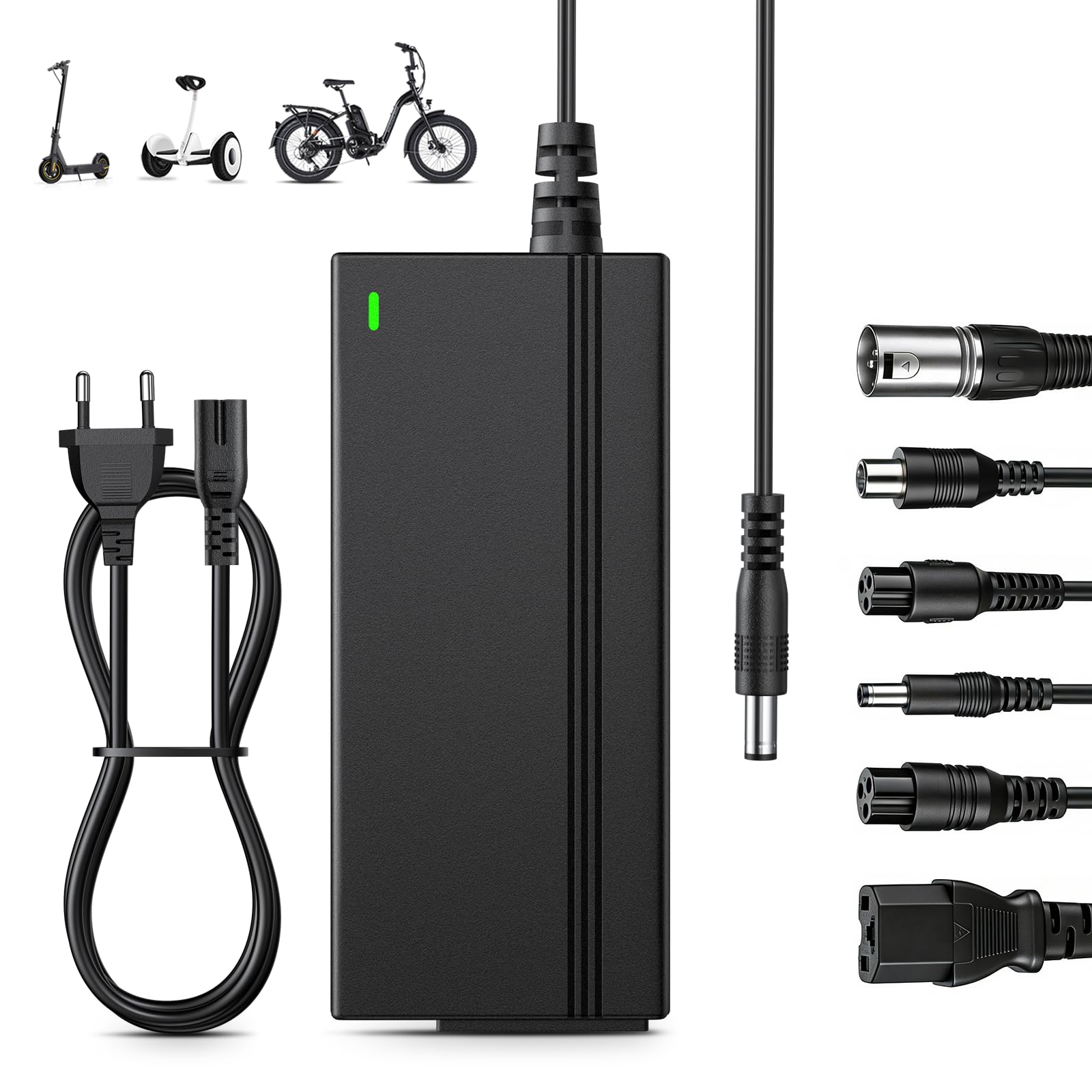 Chargeur Trottinette Électrique 42V 2A avec 6 Connecteurs, Chargeur Scooter 36V, Câble de Charge Universel Hoverboard pour Xiaomi M365/1S/Pro/Pro2, Ninebot ES1/ES2/ES3/ES4, Vélo Électrique