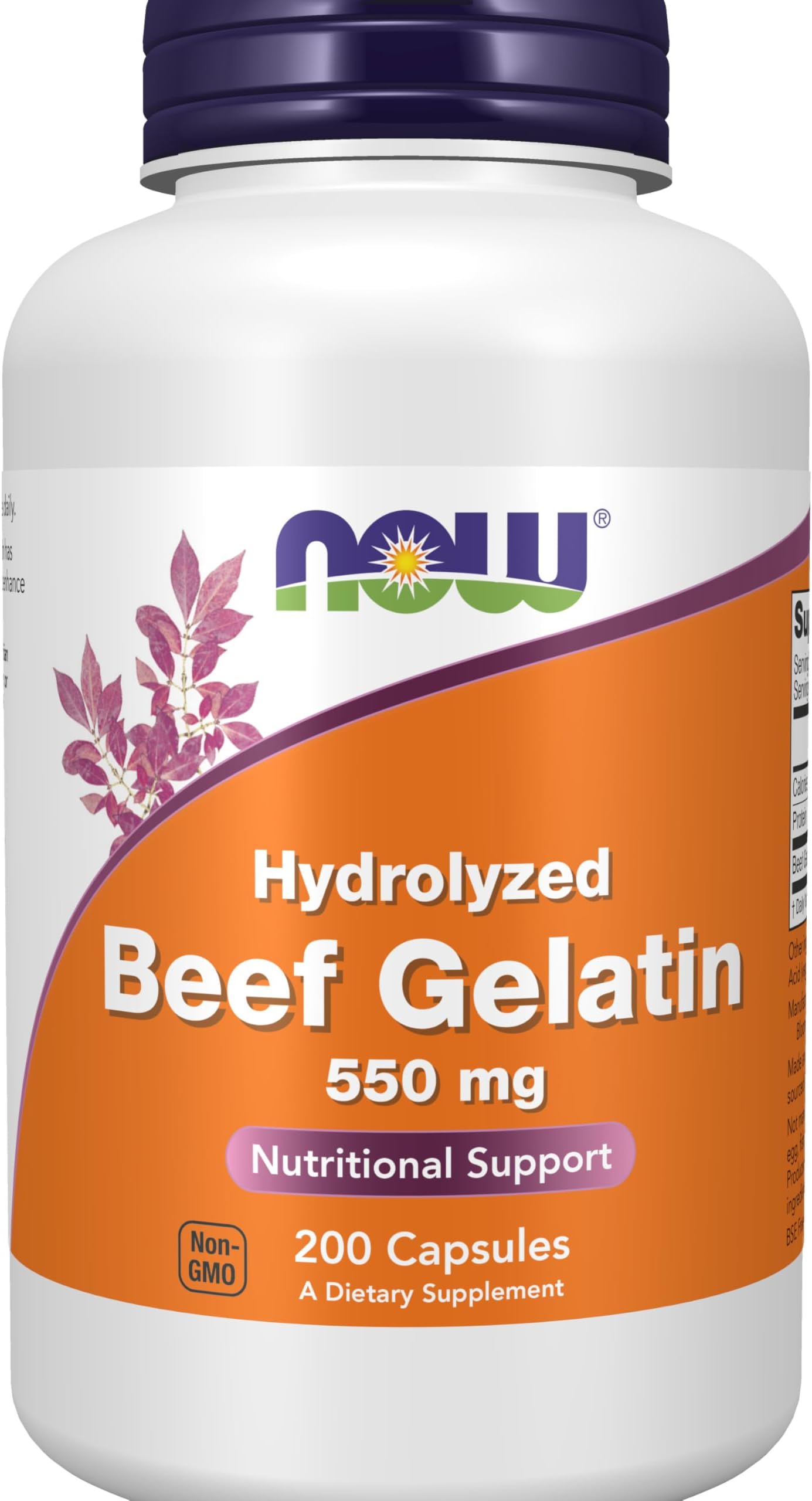 Supplements, Beef Gelatin 550 mg, Hydrolyzed, Nutritional Support, 200 Capsules