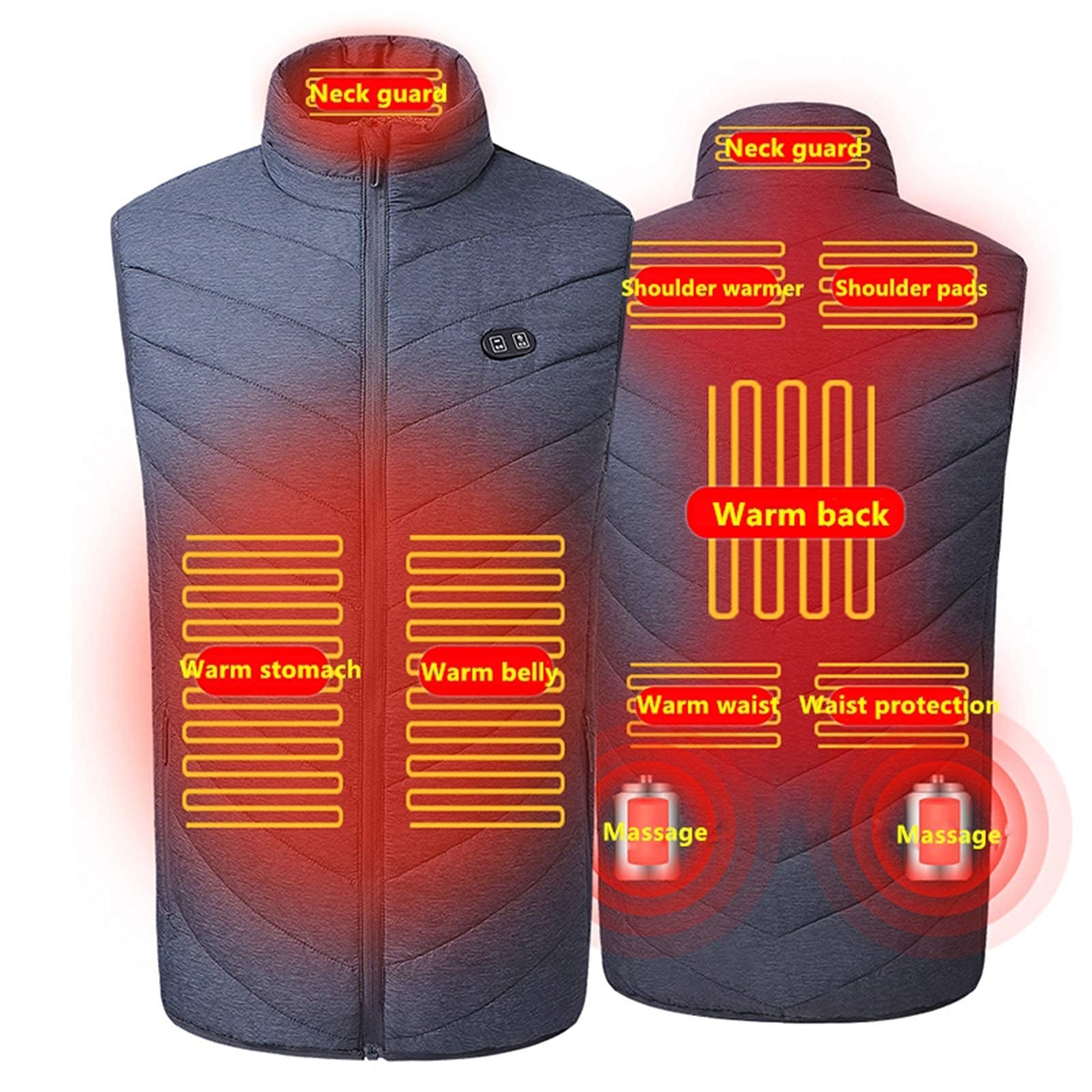 Gilet riscaldato elettrico da uomo, ricarica USB, giacca riscaldante, vita con funzione massaggio (batterie non incluse)