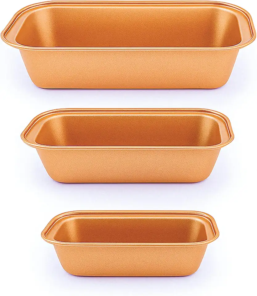 Kit 3 Formas Antiaderentes para Assar Pão, Forma de Pao, Forma para Pao, Ideal para Pães e Bolo, Fácil de Desenformar e Limpar (Dourado)