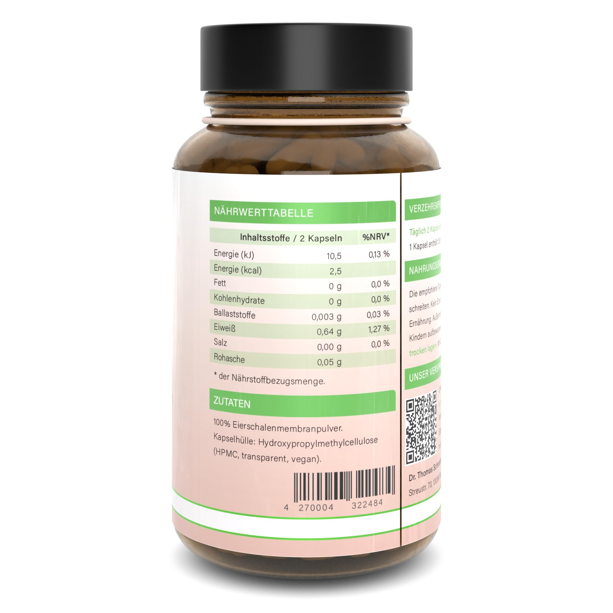 Kollagen Institut Vegetarisches Kollagen Kapseln - Hochdosiert Collagen Komplex aus Eierschalenmembran mit Hyaluron & Elastin, Typ I, V & X, 180 Kapseln 100% Vegetarisch, Reines Kollagenpulver