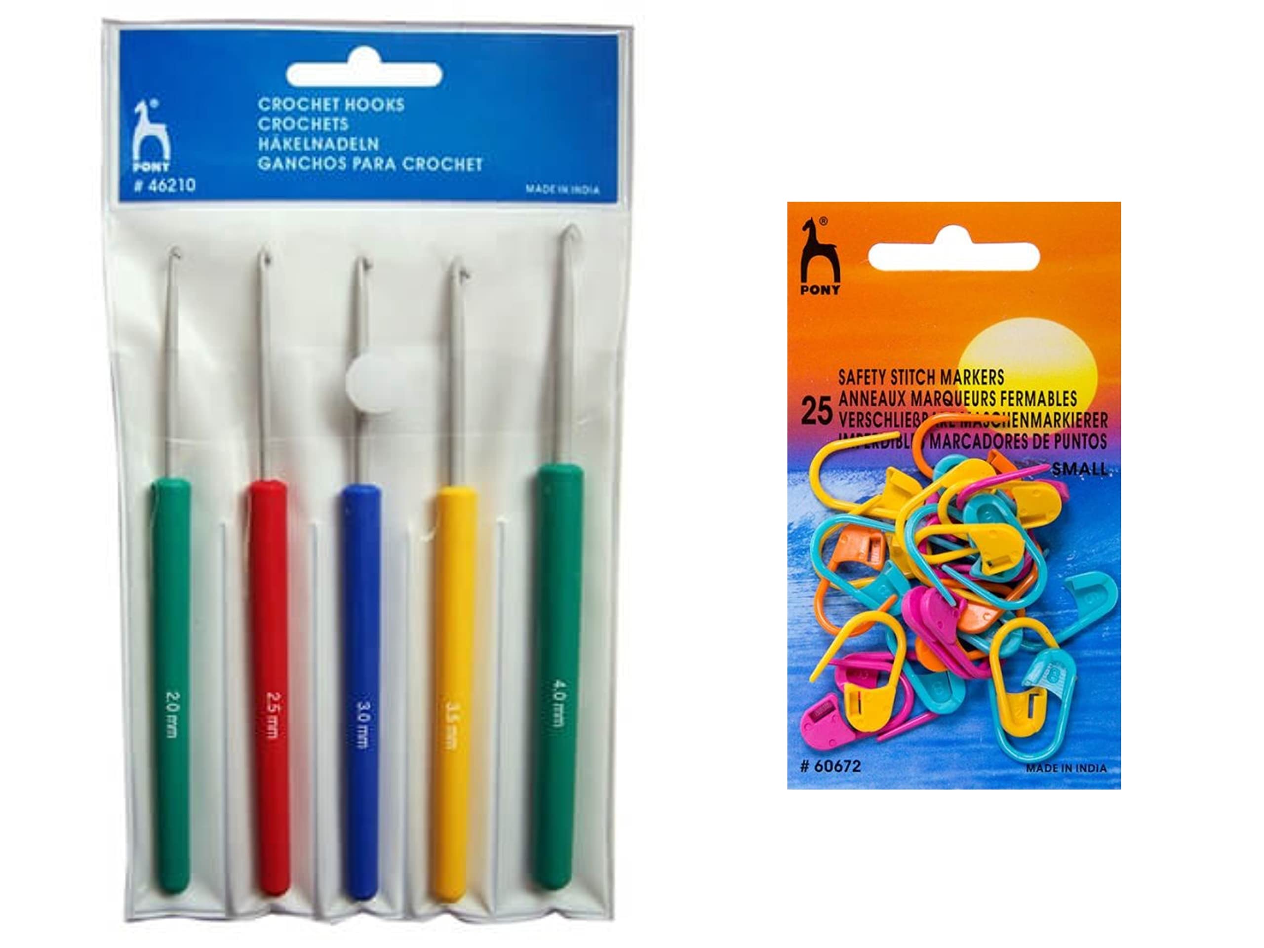 PONY Knitting Crochet Hooks Needle Set of 5, Ergonomic Knitting Needle Set with Crochet Locking Stitch Markers(25 Pcs), Soft Grip Handles Hooks 2.0mm-4.0mm Length 14cm-image-44