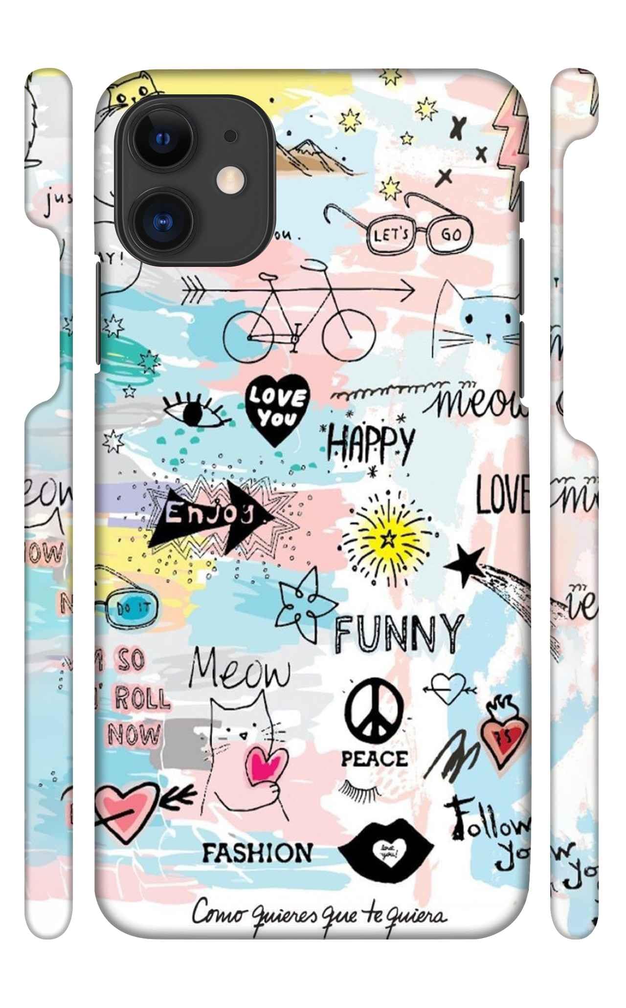 YAPZONE Travel Funky Icons | Designer Printed Hard Back Cover for Apple iPhone 11 Premium, Attractive, and Uniquely Crafted Smartphone Case