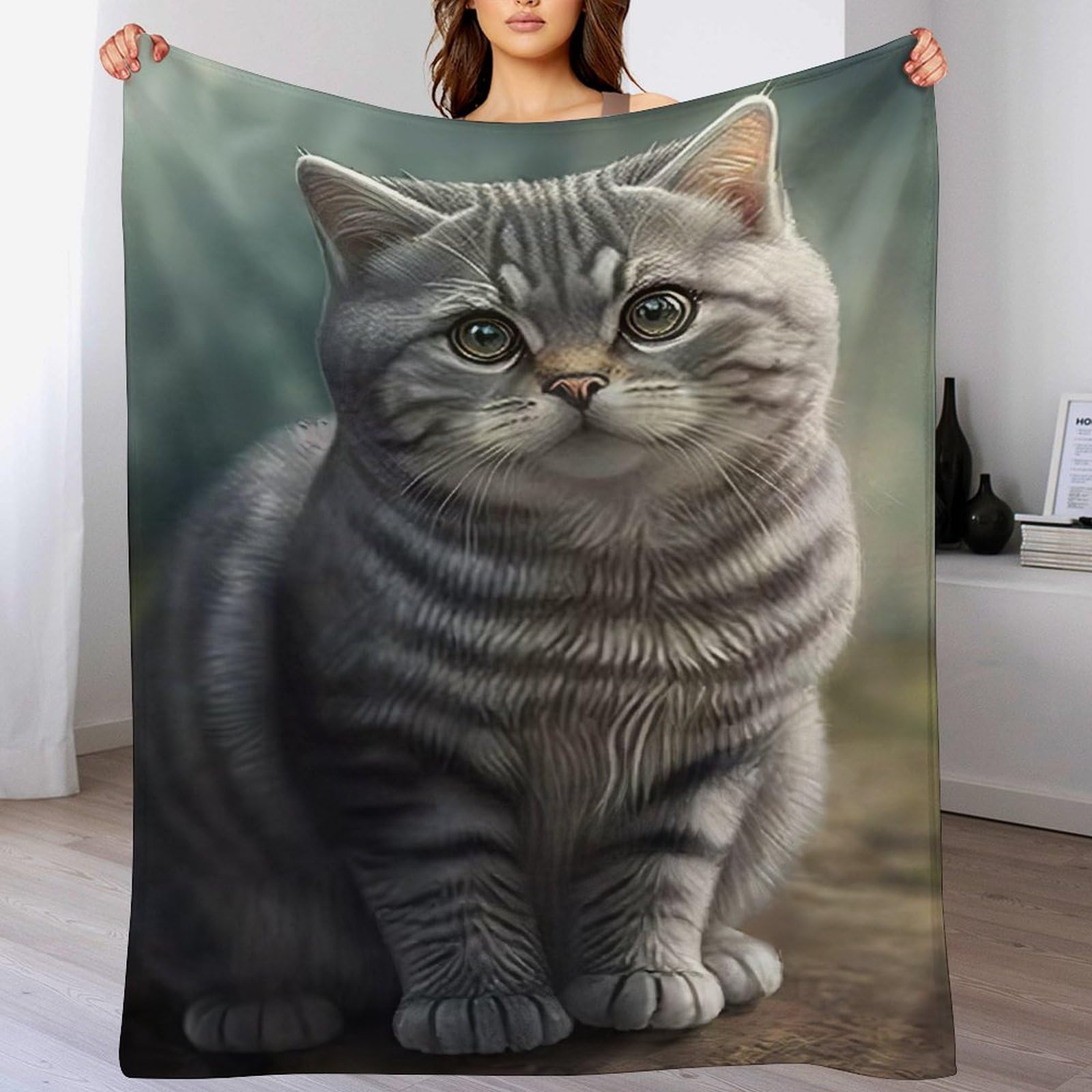 Couverture chat en flannel douce 130x150cm pour lit et canapé