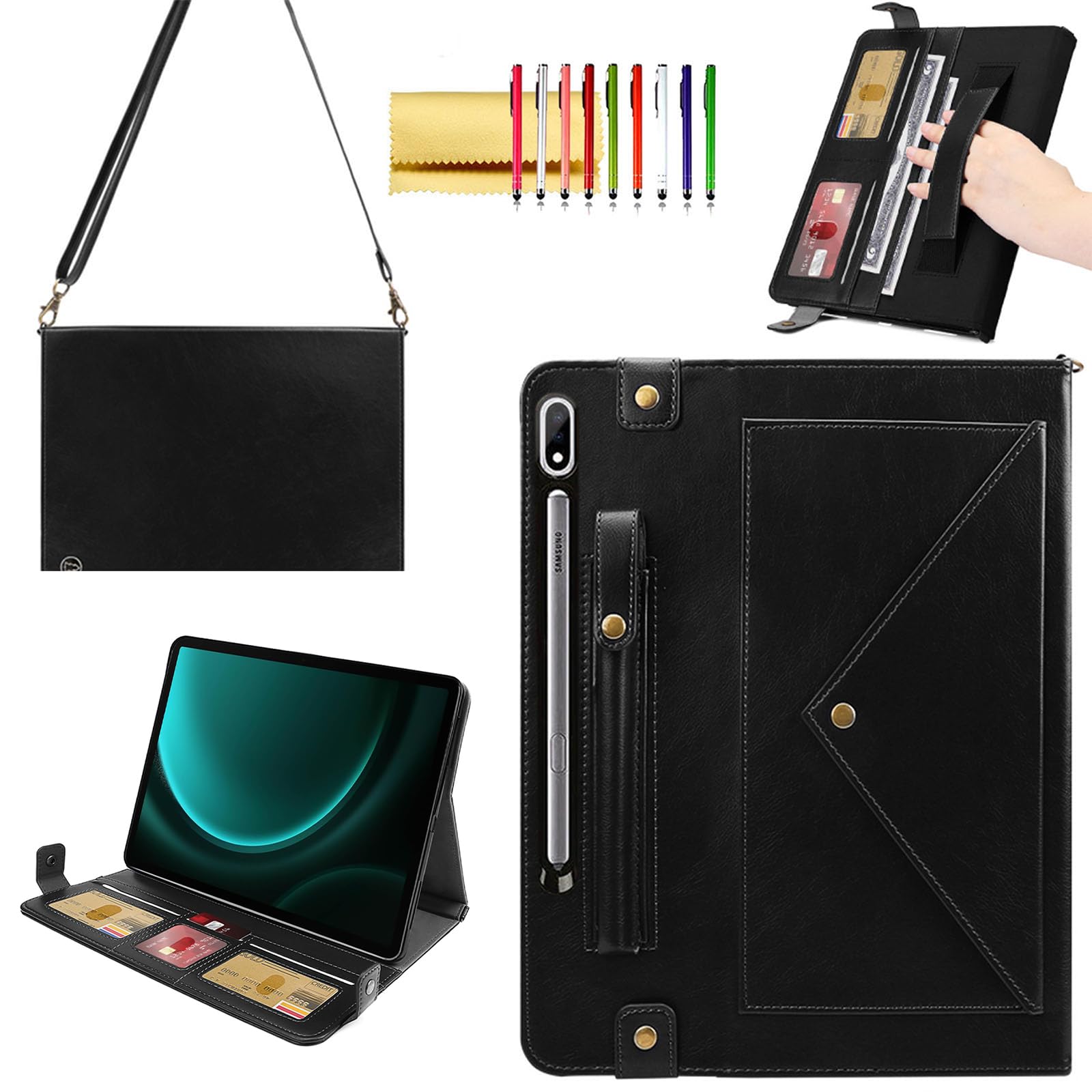 Handbag Case for Samsung Galaxy Tab S10+ Plus/S9 FE+/S9+ Plus 12.4", Techcircle Folio Stand Crossbody Wallet Case w/S Pen Holder & Card Slots Thin