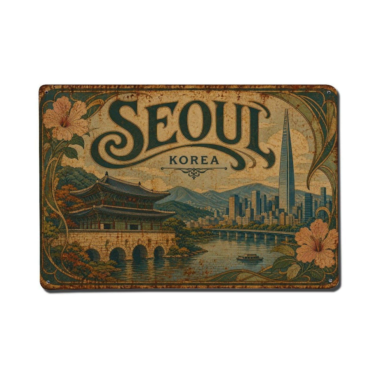 Seoul Korea River Palace Landmark Heritage Travel Metal Tin Sign